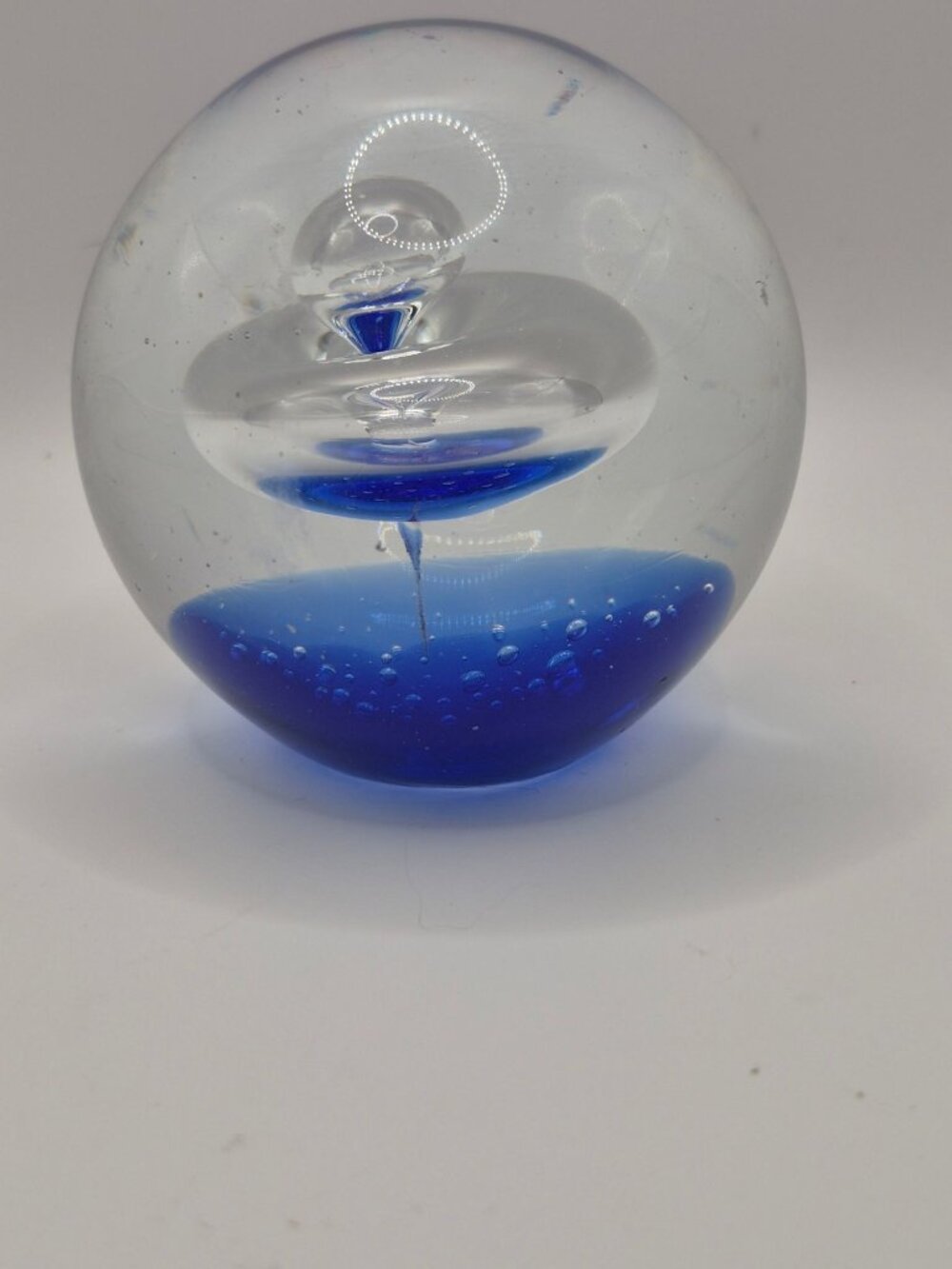 Vintage Leerdam Art Glass Paperweight Cobalt Blue Controlled Bubble Glass